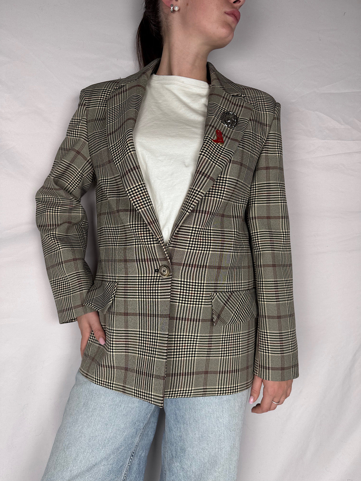 Giacca Principe di Galles Vicolo Beige/Bordeaux
