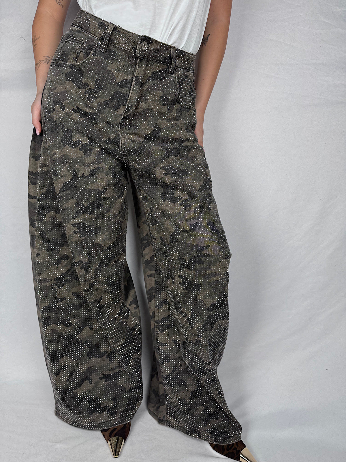 Jeans Camouflage Con Strass Armonia Militare