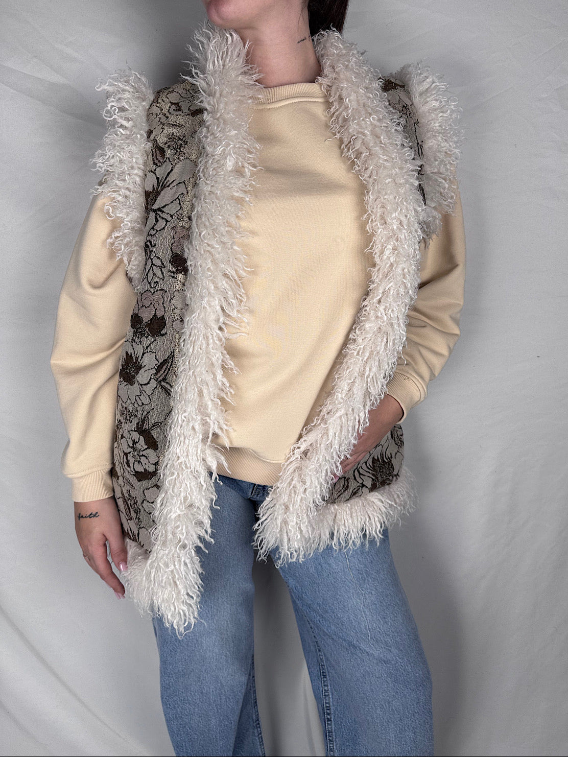 Gilet Reversibile Mongolia Lumina Fantasia Floreale Beige