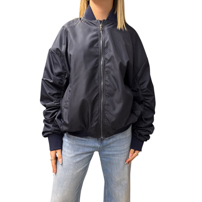 Bomber Con Manica Arricciata Blu Navy