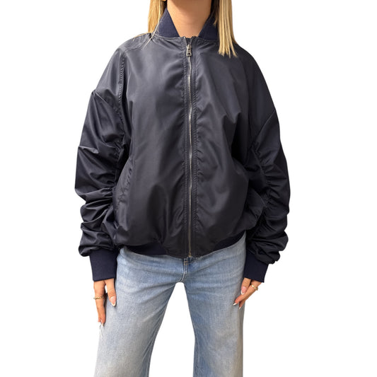 Bomber Con Manica Arricciata Blu Navy