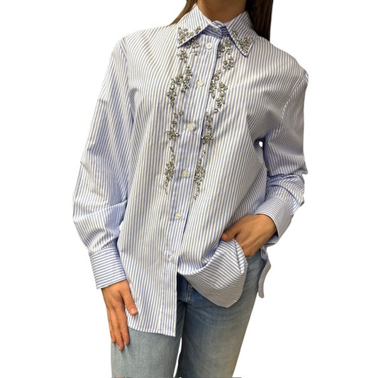 Camicia A Righe Con Cabochon
