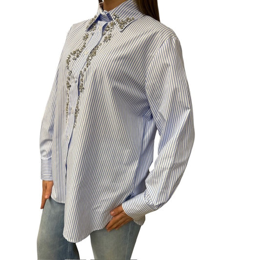 Camicia A Righe Con Cabochon