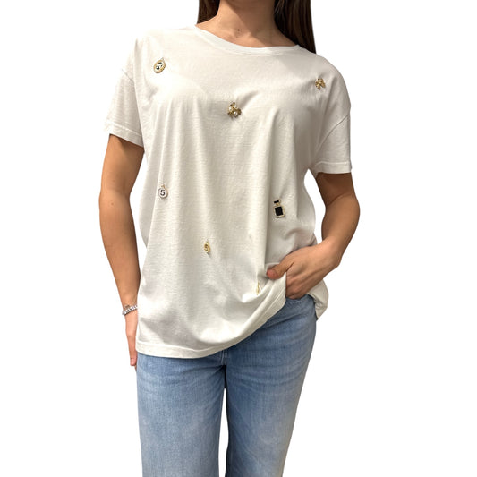 T-Shirt Bianca Con Strass