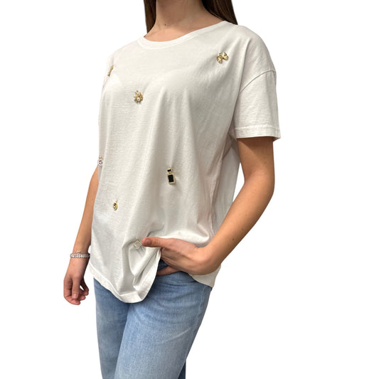 T-Shirt Bianca Con Strass