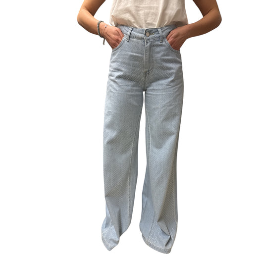Jeans Wide Leg Full Strass Chiaro