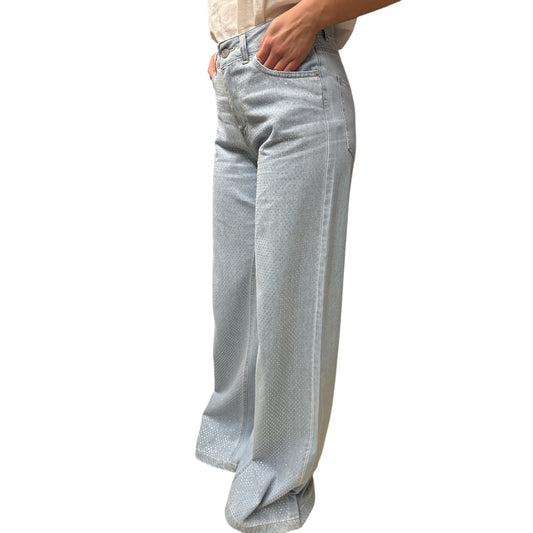 Jeans Wide Leg Full Strass Chiaro