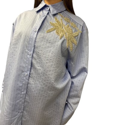 Camicia Celeste Con Applicazioni Strass
