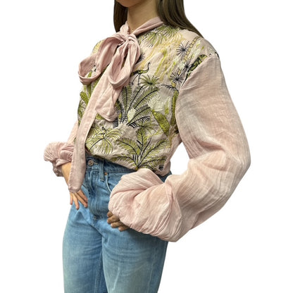 Camicia Ricamata Con Fiocco Rosa