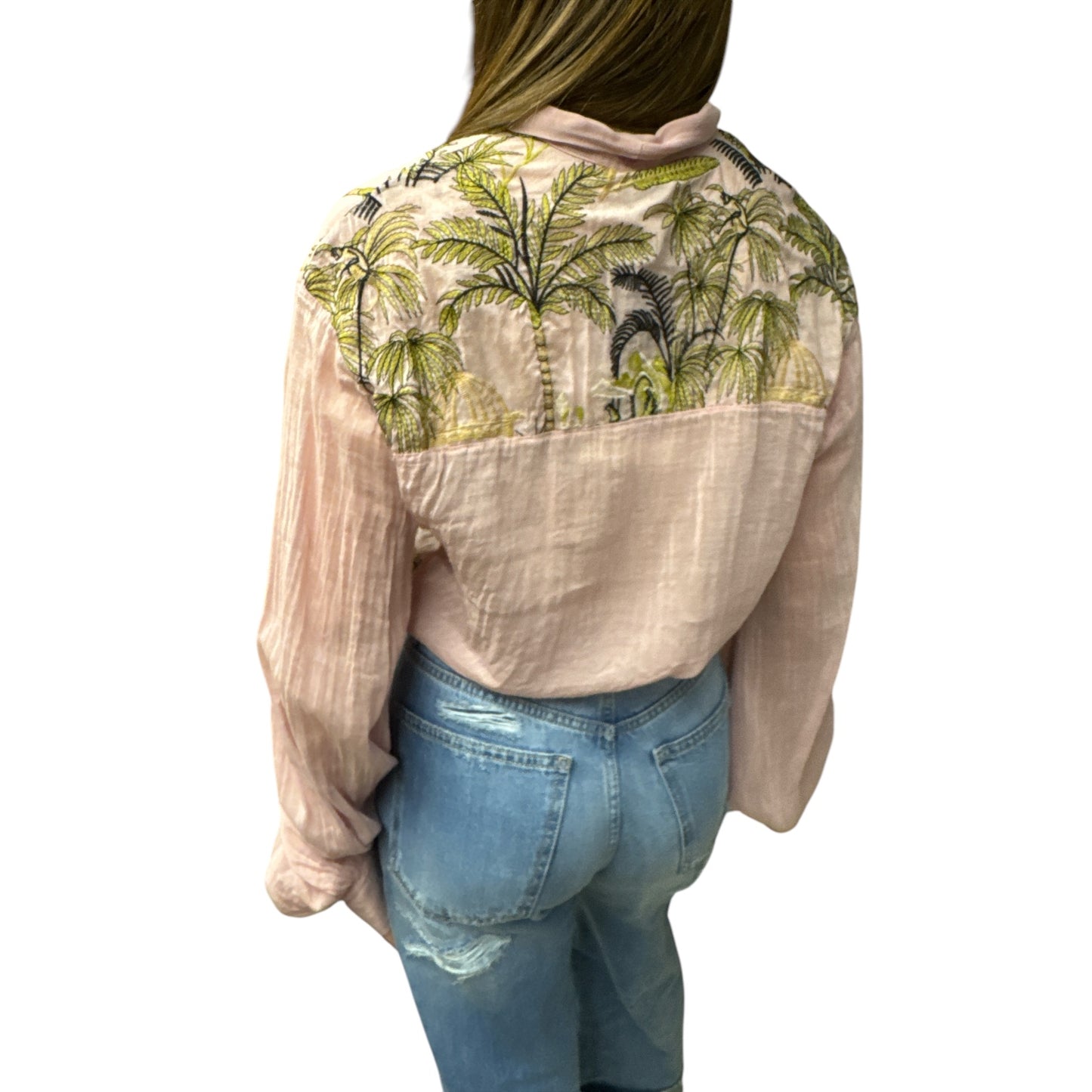 Camicia Ricamata Con Fiocco Rosa