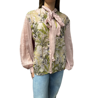 Camicia Ricamata Con Fiocco Rosa