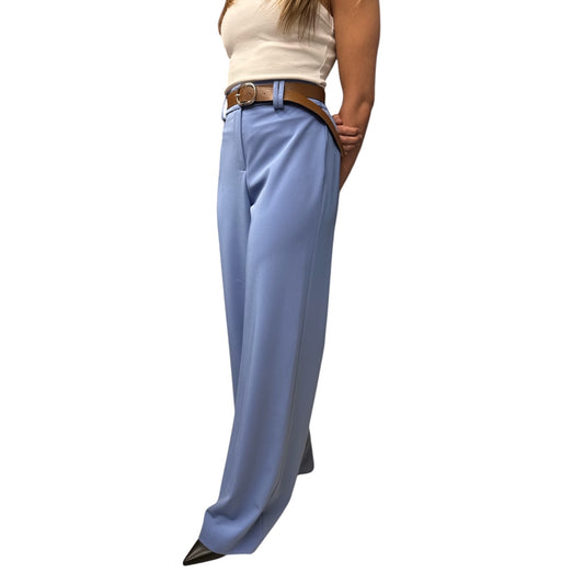 Pantalone Palazzo Con Cintura Azzurro