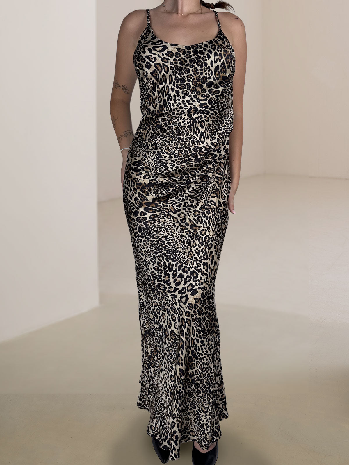 Abito Lungo Animalier Susy Mix Nero