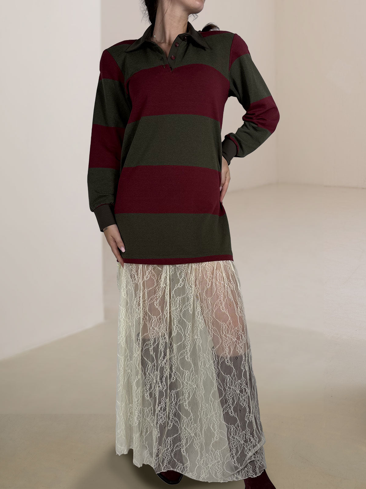 Abito Combinato Felpa/Pizzo Vicolo Bordeaux-Military