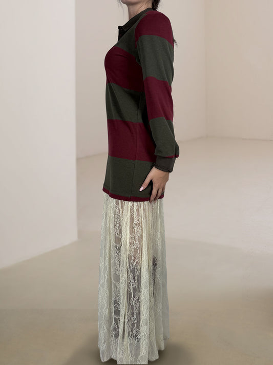Abito Combinato Felpa/Pizzo Vicolo Bordeaux-Military