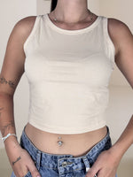 Top Canotta Crop Susy Mix Scollo Rotondo Beige