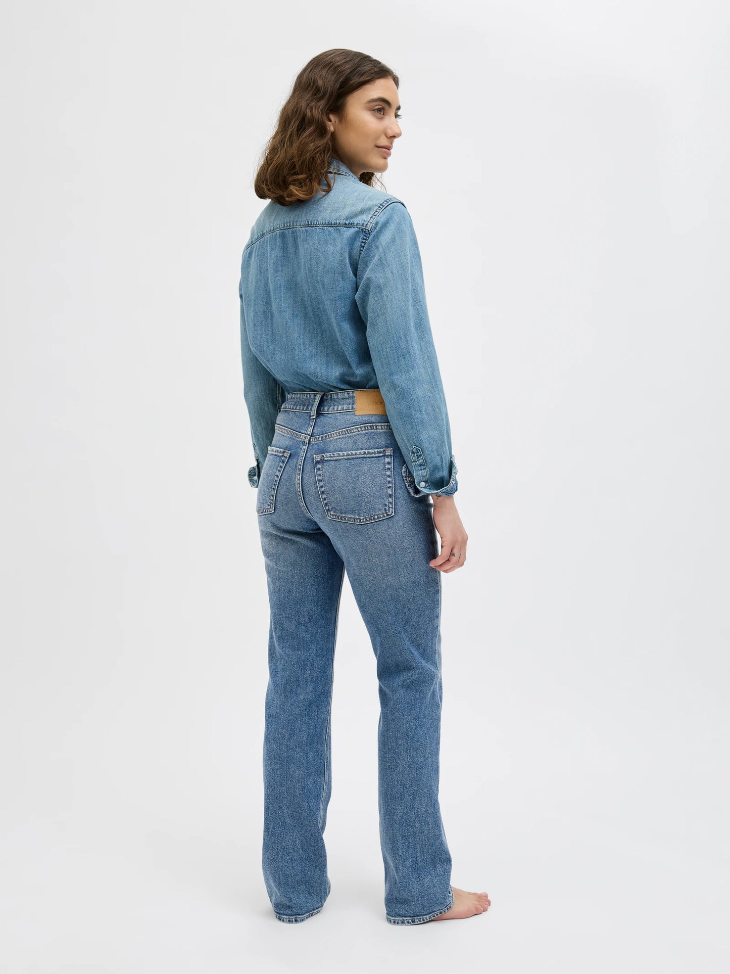 Jeans Slim Straight Mid Waist Denim Medio