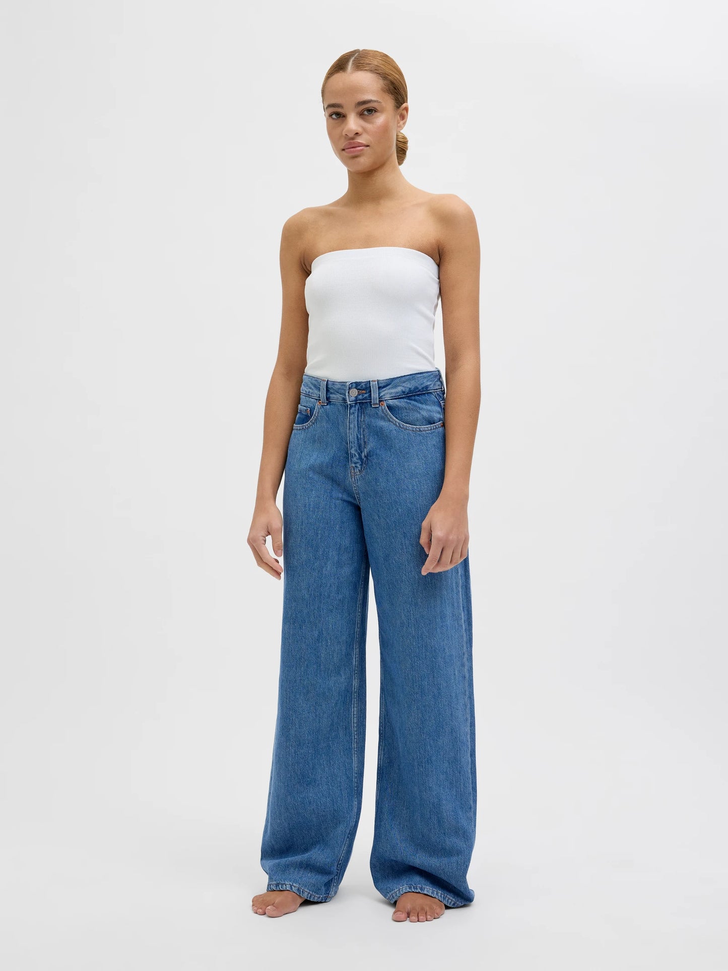 Jeans Wide High Waist Denim Medio