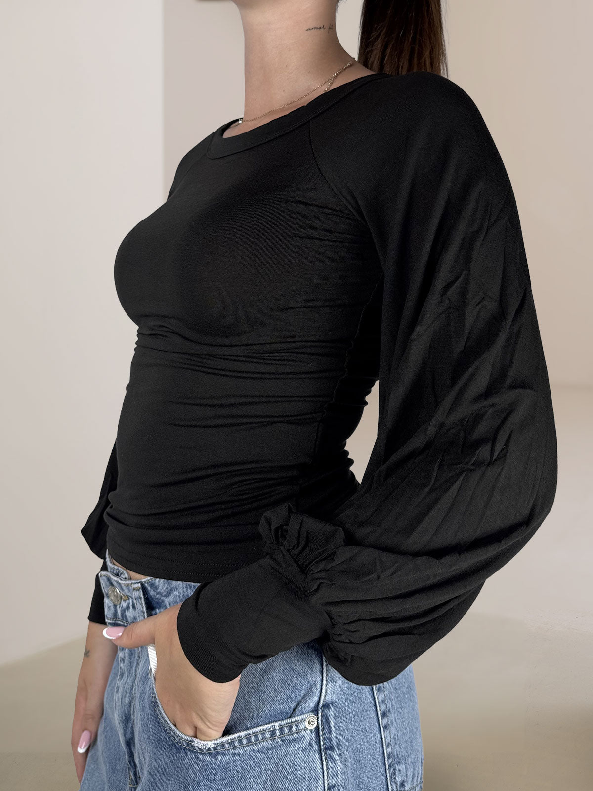 Maglia Maniche Ampie Susy Mix Nera