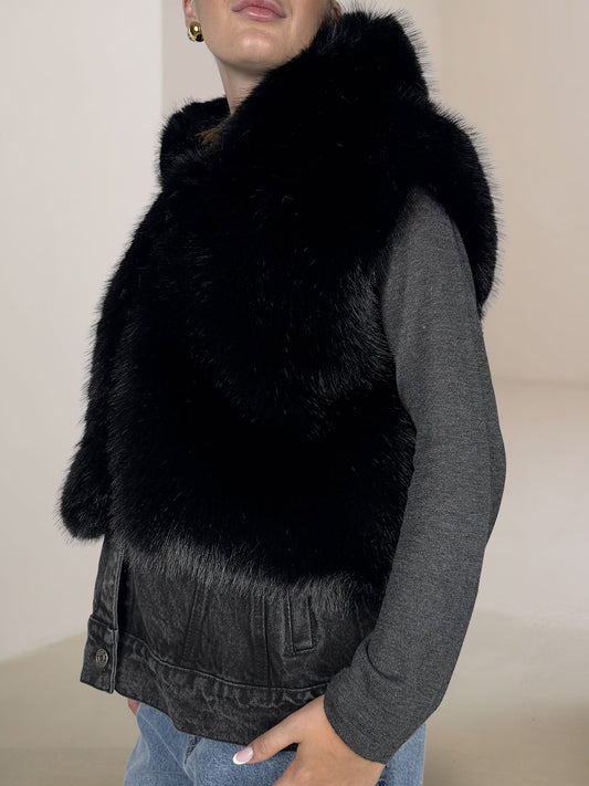 Gilet Eco Pelliccia Dettaglio Jeans Vicolo Nero