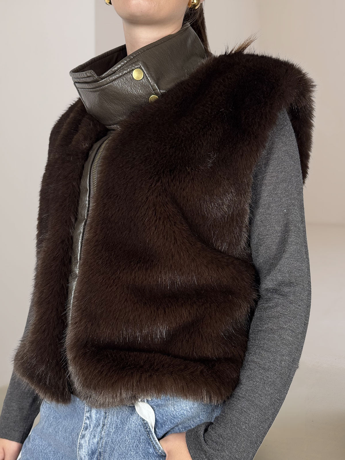 Gilet Eco Pelliccia Tensione In Moro